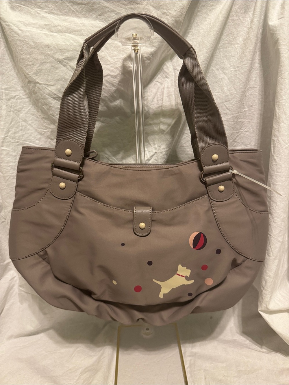 RADLEY LONDON Taupe Shoulder Bag with Dog and Polka Dot Accents